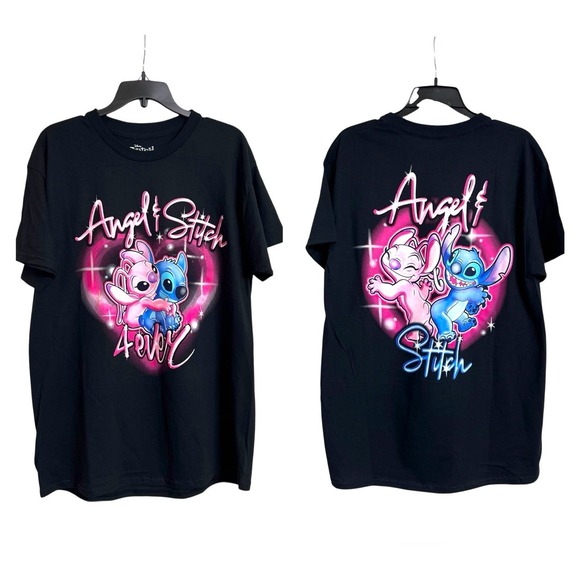 Disney Women Angel & Stitch 4 Ever T-shirt Size L Black New‎ - Picture 1 of 7